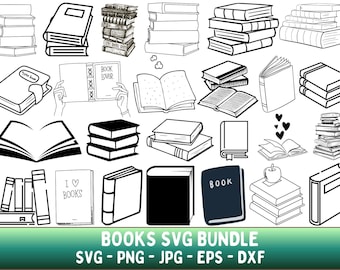 Pakiet SVG „Książki”: Clipart, Sylwetki, Pliki do Wycinania (Pobieranie Cyfrowe)