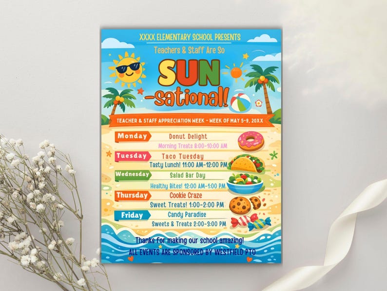 Editable Beach Theme Teacher & Staff Appreciation Sunsational Itinerary ...