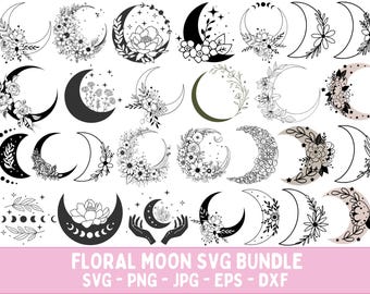 Minimalist Crescent Moon Design | Floral Moon Phase | Celestial