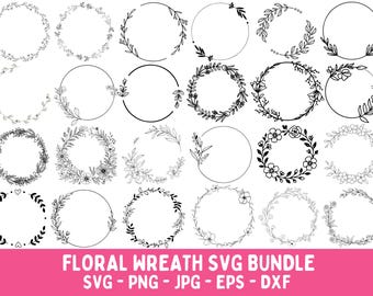 Floral Wreath SVG Bundle: Wedding Circle Frame (Digital Download)
