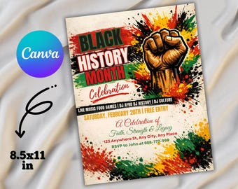 Black History Month Party Invitation, Celebration Flyer (8.5x11 Inches) (PDF Downloadable Template)