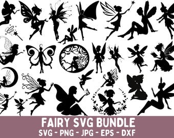 Fairy Silhouette Clipart Bundle | Fantasy Vector Graphics SVG PNG JPG, Magical Fairy Digital Download