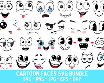 Lot de visages d'émotions en dessin animé : cliparts kawaii amusants (téléchargement numérique)