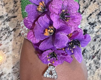 African Violet and Pearl DST Wrist Corsage