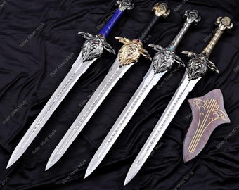 Handmade 38” World of Warcraft Royal Guard Replica Sword Anduin Lothar Alliance Lion Head Sword with free Leather Sheath & Wall Mount.