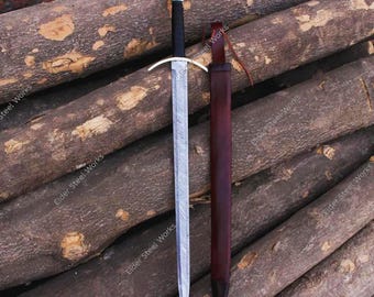 Espada de acero de Damasco hecha a mano con vaina / Hoja coleccionable de estilo nórdico medieval / Decoración y regalo de fantasía