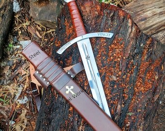 Handmade Faith keeper Knights Templar Sword Replica: High Carbon Steel, Leather Grip