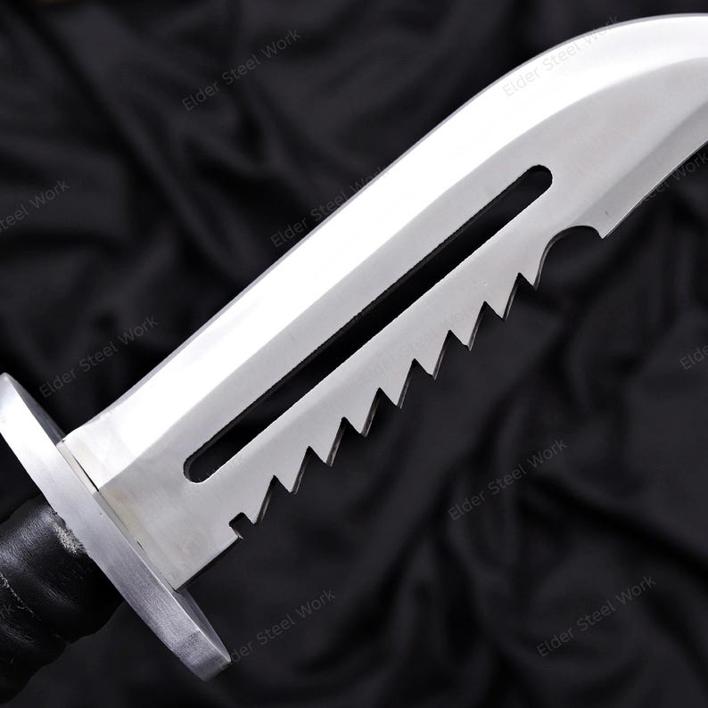 Handmade survival-style knife prop with black handle for cosplay gifts