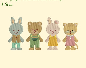 Cute Baby Animals Embroidery Design for Machine Embroidery, 1 SIZE, Best Friends Embroidery Design
