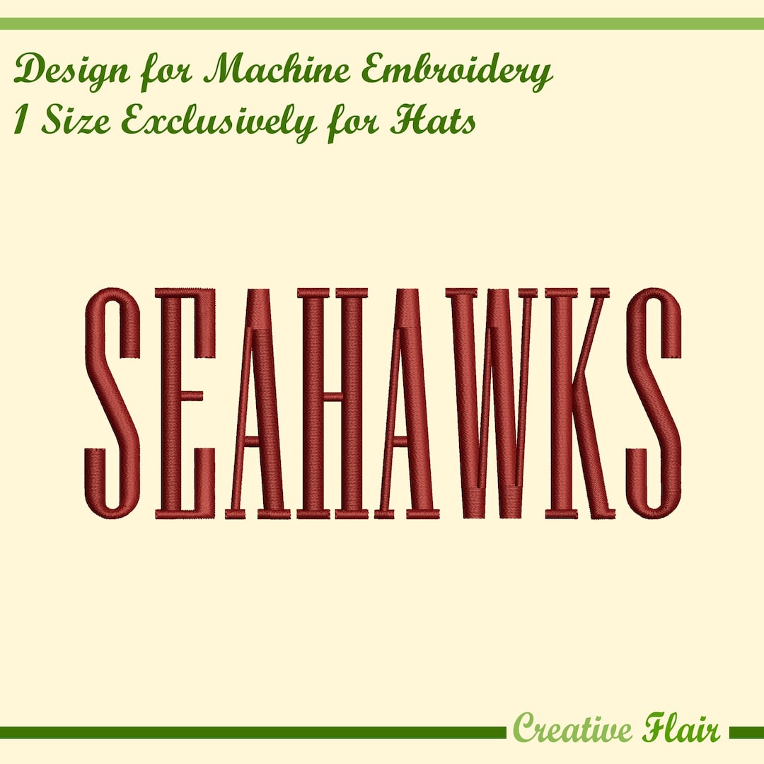 Seahawls Lettering Seahawks Hat Embroidery Design, Tall Font Flat Hat Logo for Machine ...