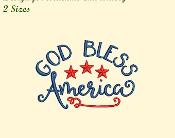 God Bless America Embroidery Design, Patriotic Machine Embroidery (2 Sizes)