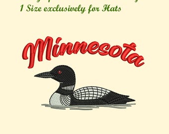 Diseño de bordado de sombrero de colimbo común de Minnesota para bordado a máquina, TALLA 1
