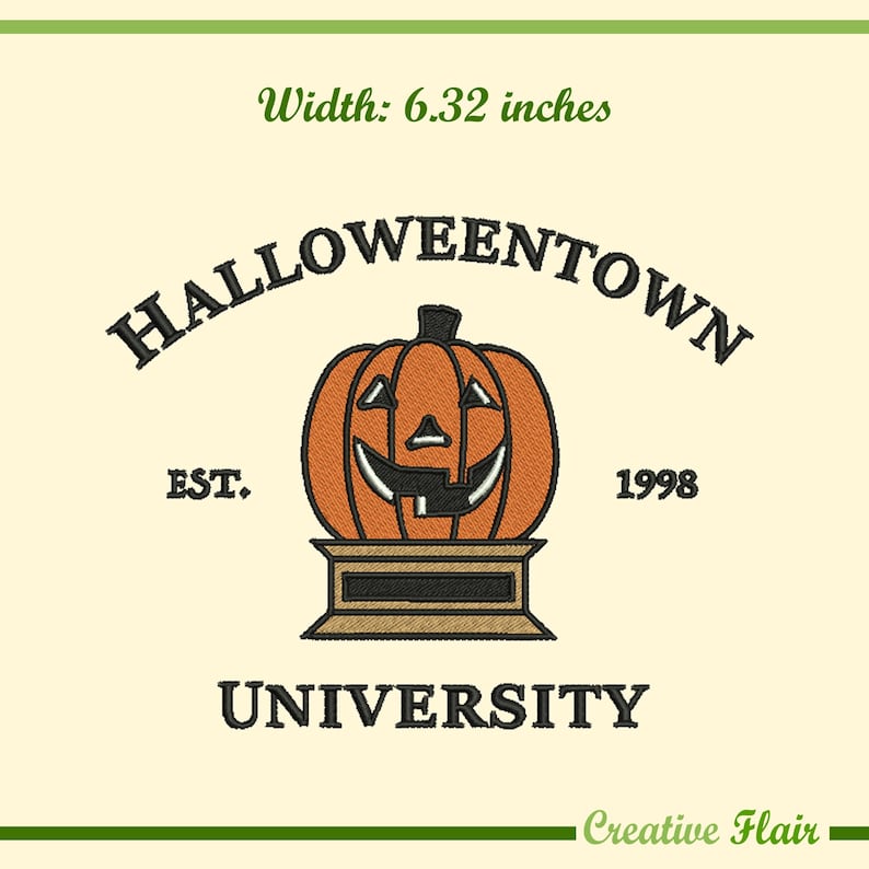 Halloween Town University  Embroidery Design for Machine Embroidery, 1 Size for a 5x7 inches hoop