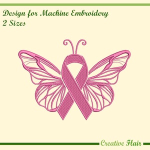 Krebs Bewusstsein Schmetterling Stickdatei für die Maschinenstickerei, 2 Größen, Schmetterling Support Ribbon Embroidery Design