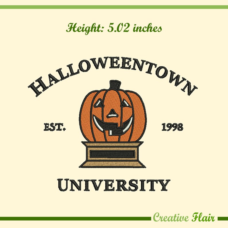 Halloween Town University  Embroidery Design for Machine Embroidery, 1 Size for a 5x7 inches hoop