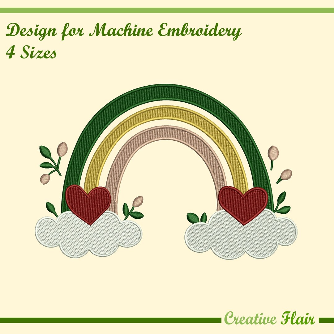 Boho Rainbow Hearts Embroidery Design for Machine Embroidery (4 Sizes ...