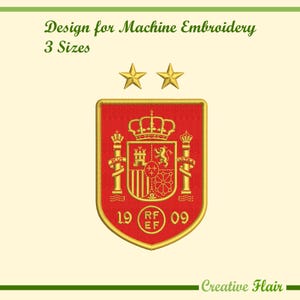 New Spain Football Logo Embroidery Design, Champion World Cup 2026 for Machine Embroidery (3 Sizes)