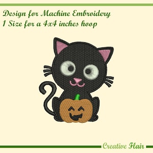 Spooky Halloween Cat, Black Cat  Embroidery Design for Machine Embroidery, 1 Size for a 4X4 inches hoop