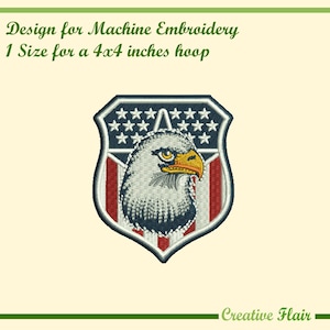 Desenho de bordado de águia americana para bordado à máquina, tamanho único para bastidor de 4x4 polegadas, bandeira dos Estados Unidos da América