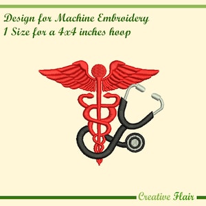 Caduceus Symbol Embroidery Design for Machine Embroidery, 1 SIZE, Medical Symbol