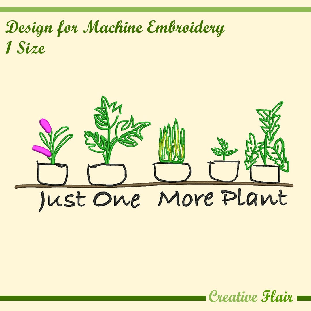 Plants Embroidery Design for Machine Embroidery, 1 SIZE, One More Plant ...