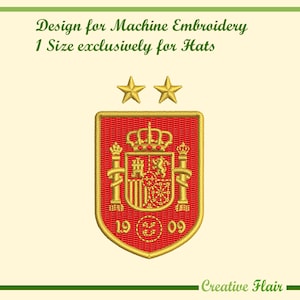 スペイン代表の新しいサッカーロゴ入り帽子の刺繍デザイン（機械刺繍用）、ワンサイズ、ワールドチャンピオン2026