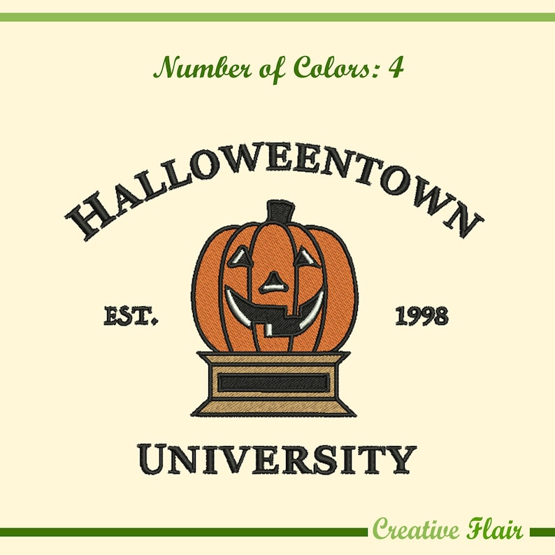 Halloween Town University  Embroidery Design for Machine Embroidery, 1 Size for a 5x7 inches hoop