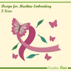 Krebs Bewusstsein Schmetterlinge Stickerei Design, 2 Größen, Frauen unterstützen Schmetterlinge Stickerei Design