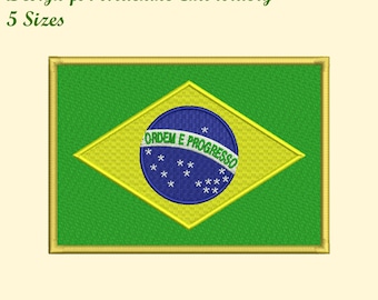 ブラジル国旗の機械刺繍デザイン、2.5x2.5、4x4、5x7のフープ刺繍