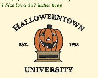 Halloween Town University  Embroidery Design for Machine Embroidery, 1 Size for a 5x7 inches hoop