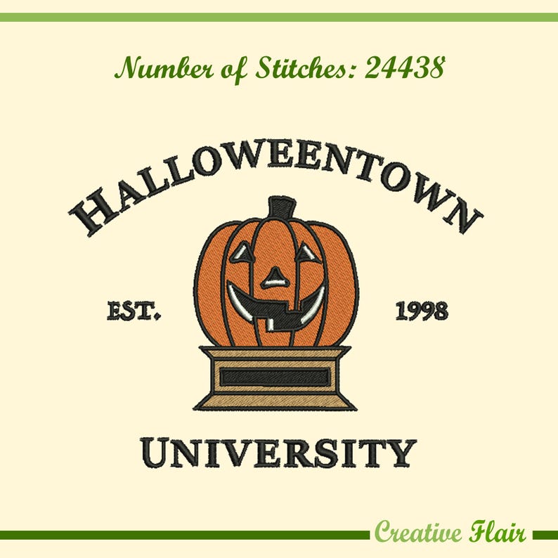 Halloween Town University  Embroidery Design for Machine Embroidery, 1 Size for a 5x7 inches hoop
