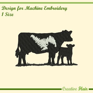 Cow and Calf Embroidery Design, Cattle Machine Embroidery (4x4 inches)