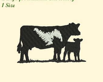 Cow and Calf Embroidery Design for Machine Embroidery for 4x4 inches Hoop, Cattle Embroidery Design