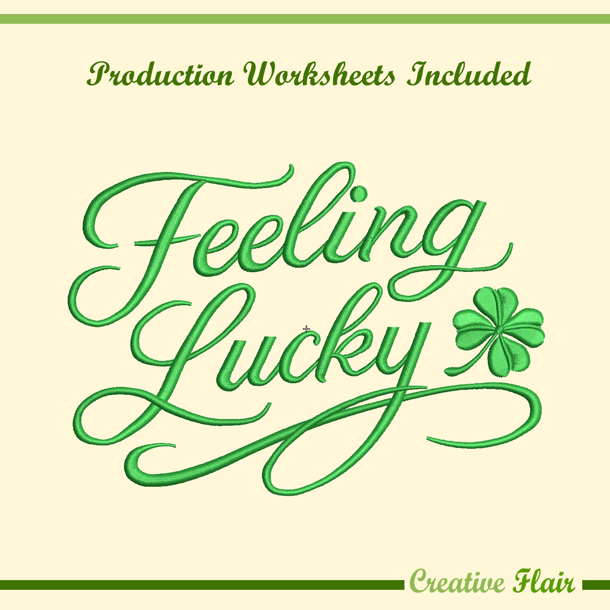 Feeling Lucky Cursive Font Left Chest, Hat Logo, and Center Chest ...