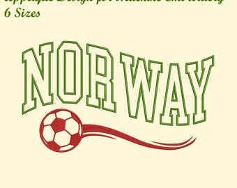 Norway Football Applique Embroidery Design, Varsity Font Satin Applique for Machine Embroidery, 6 SIZES