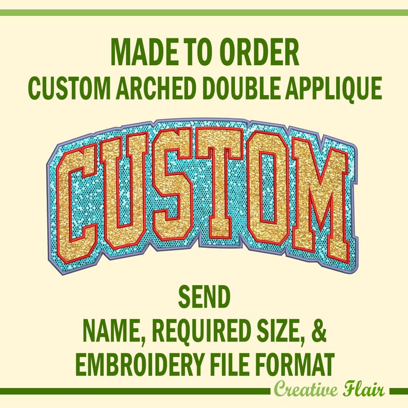 Custom Name Arched Varsity Double Applique Embroidery Design ...