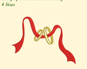 Wedding Rings, Engagement Rings, Rings in a Ribbon Embroidery Design for Machine Embroidery, 4 SIZES