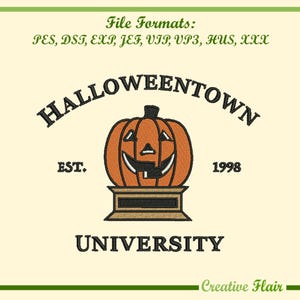 Halloween Town University  Embroidery Design for Machine Embroidery, 1 Size for a 5x7 inches hoop