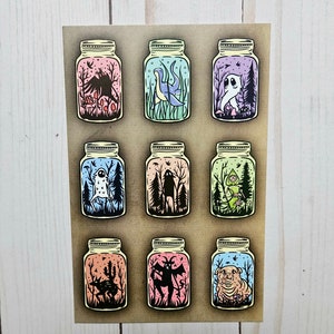 Cryptid Jar Print Art Forest Fantasy Dark Art Impression 4 x 6 Mothman Loch Ness Bigfoot Jersey Devil Nature Forest Guardian Manfish Inc.