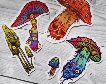 A Couple of Fungis Vinyl Sticker Pack Free Shipping Mushroom Stickers Waterproof Colorful Psychedelic Rainbow Fungi Weird Art