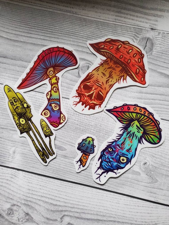 A Couple of Fungis Vinyl Sticker Pack Free Shipping Mushroom Stickers Waterproof Colorful Psychedelic Rainbow Fungi Weird Art