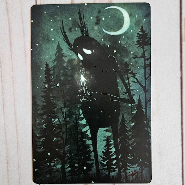 Cryptid créature arc-en-ciel Ent Art forêt Fantasy Dark Art impression 4 x 6 forêt Nature effrayant horreur bois de cerisier gardien de la forêt Mandala Manfish Inc.