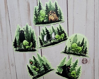 Moff and Friends Sticker Pack Mothman Flatwoods Monster Mothman Fresno Nightcrawlers Squonk Forest Guardian Cryptid Cryptozoology Cute Art