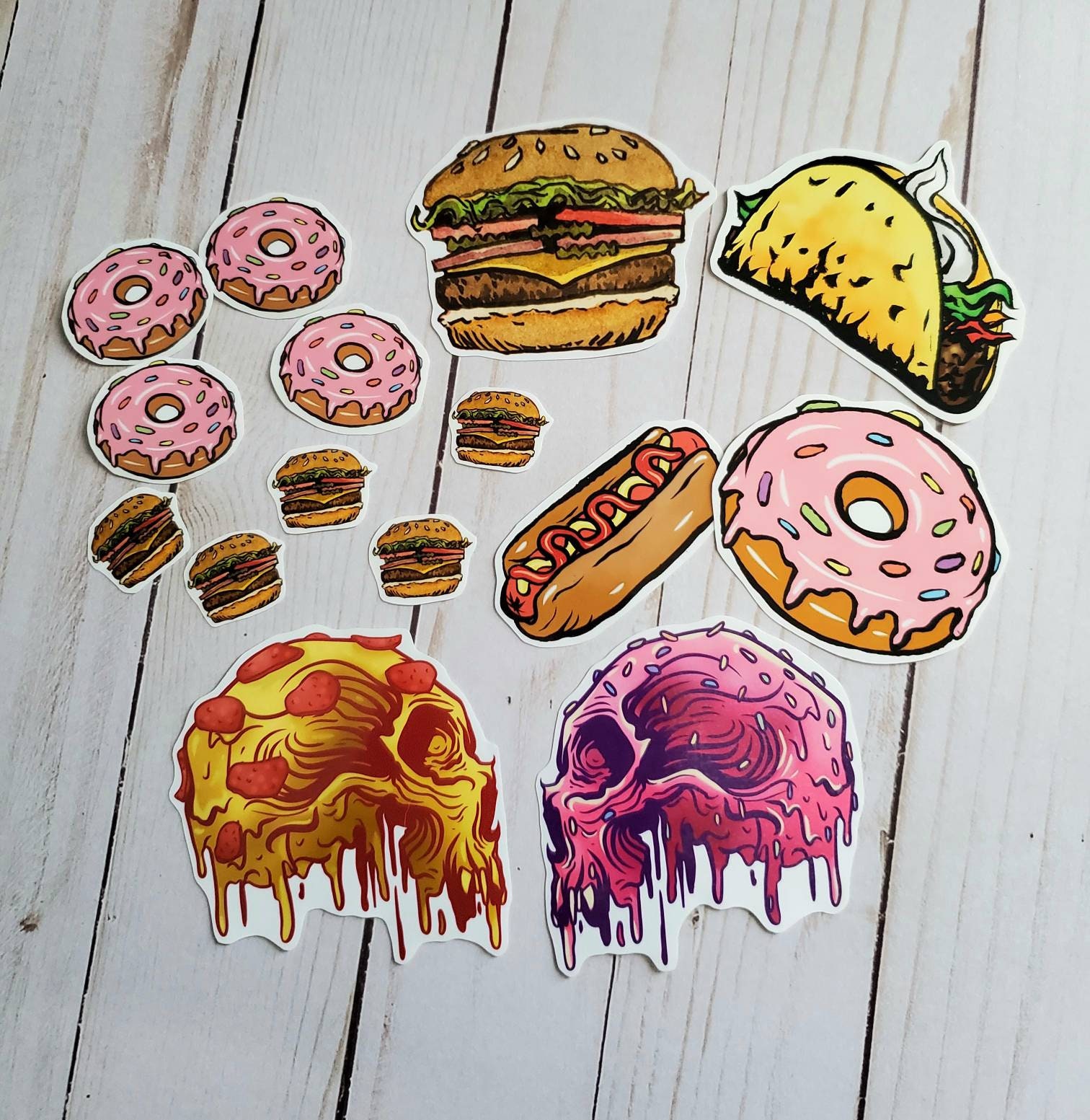 Set of 12 Cute Kawaii Food Stickers 2 Size Taco Donut Fries Hamburger Hot  Dog Coffee Bubble Tea Boba Pizza Laptop Sticker Food Sticker Pack 