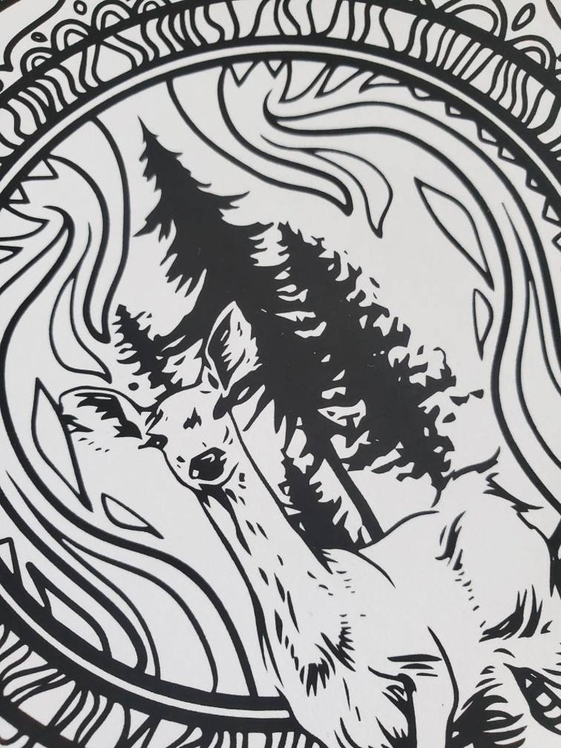 Lake Tahoe Animal Art Coloring Sheets National Park Bear Deer Coyote Fox Squirrel Nevada California Mandala Geometry Postcard Sized Forest