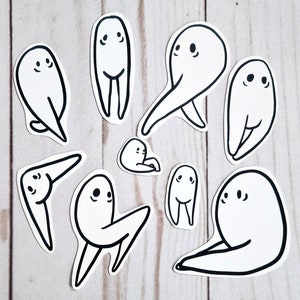 Cryptid Fresno Nightcrawler Waterproof Vinyl Sticker Pack Night Crawler Leggy Ghost With Legs Nature Cute Monster Art Ink Black And White