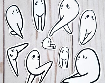 Cryptid Fresno Nightcrawler Waterproof Vinyl Sticker Pack Night Crawler Leggy Ghost With Legs Nature Cute Monster Art Ink Black And White