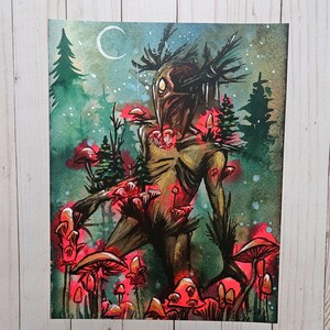 Mushroom Ent 11x14 Poster Print Fantasy Art Dark Forest Pop Art Ent Antlers Nature Deity Mandala Manfish Inc. Forest Guardian Mycology Fungi