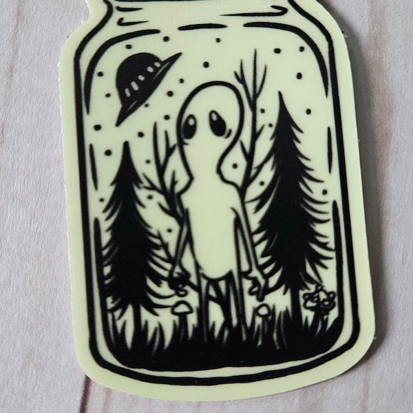 MISPRINT Glow In The Dark Alien Cryptid Buddy Sticker Extraterrestrial UFO Space Cottagecore Cryptozoology Cryptidcore Cute Art Weird