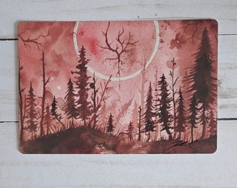 Red Forest Print 6x4 Inch Postcard Sized Print Red Forest Free Shipping Trees Nature Dark Landscape Folklore Goth Aesthetic Ink Spooky Art